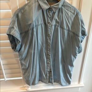 All Saints Blue Cuffed Sleeve Button Down Shirt